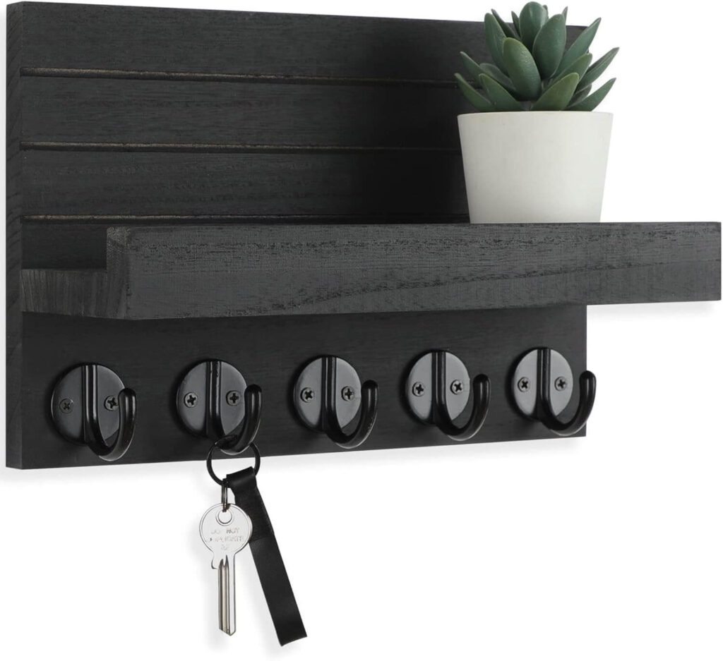 Lwenki Black Wall-Mounted Key Holder with Shelf