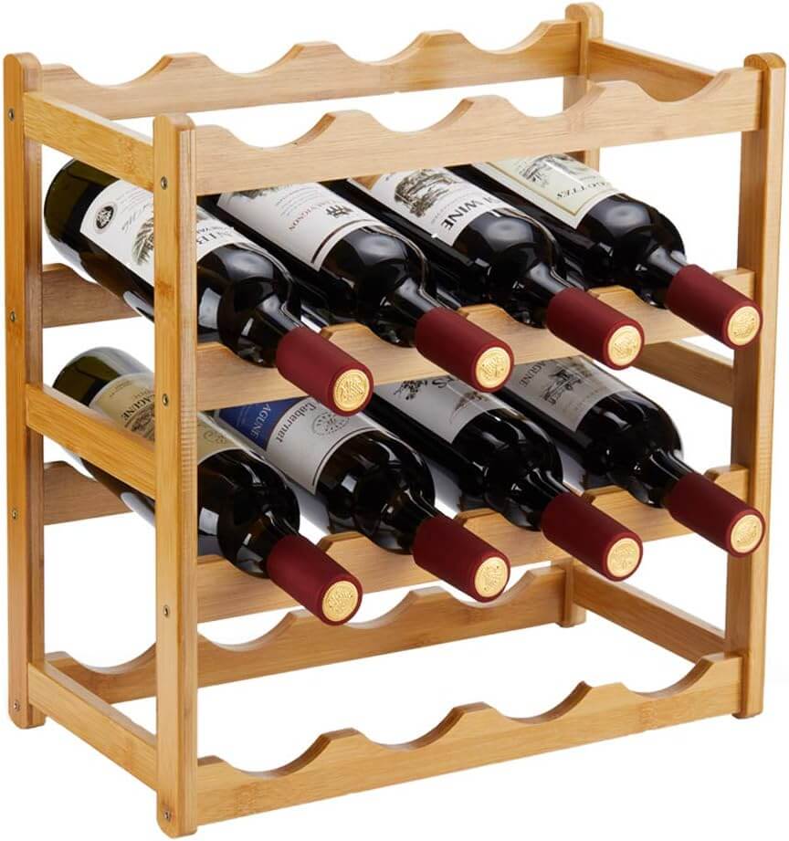 Homevany 4-Tier Natural Bamboo Wine Rack