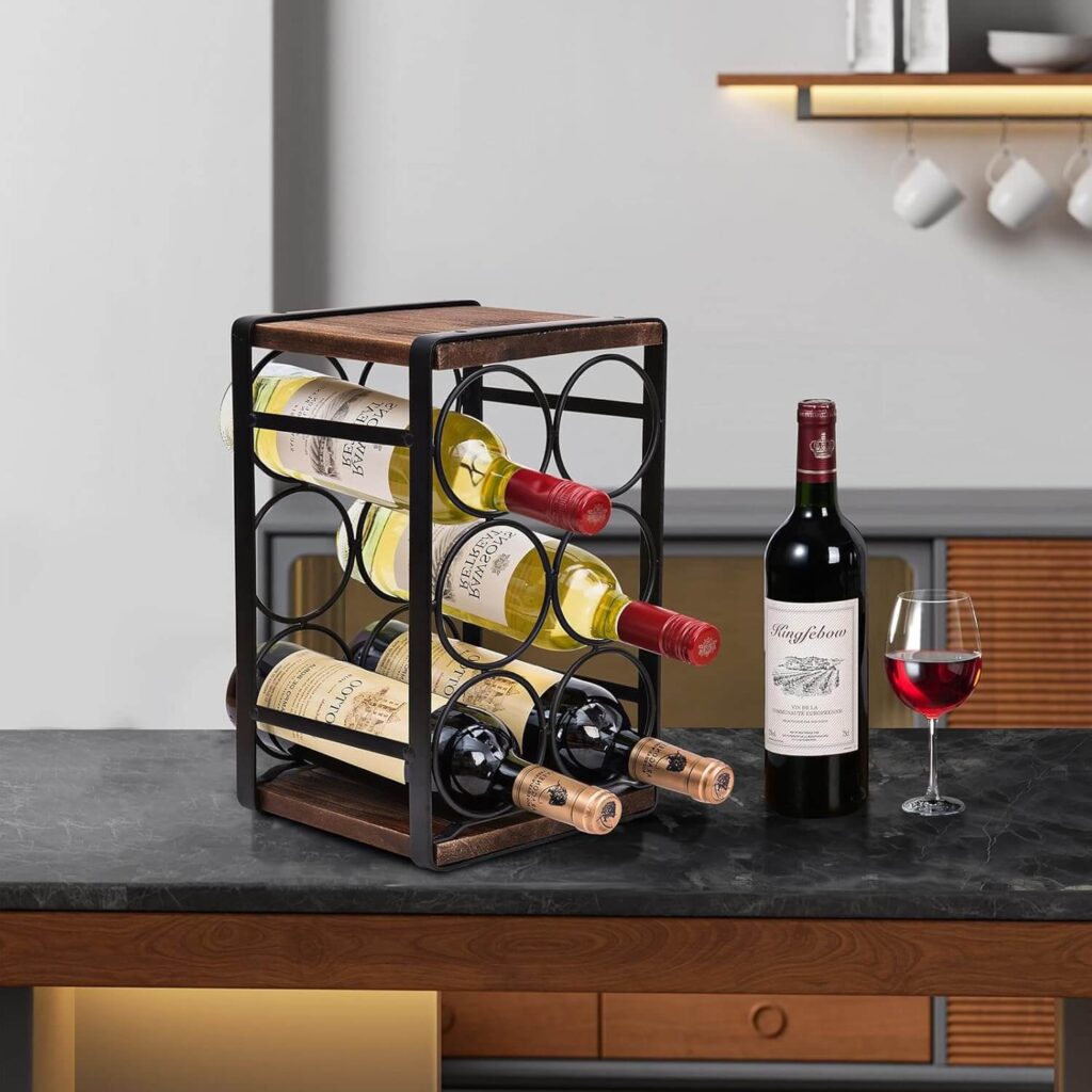SODUKU Rustic Wood & Metal Wine Rack