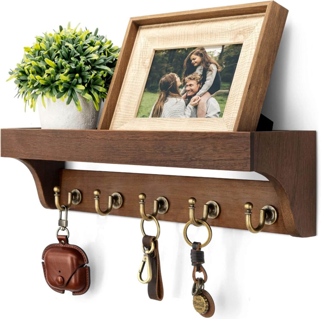 Rebee Vision Retro Brown Key and Mail Holder with Shelf