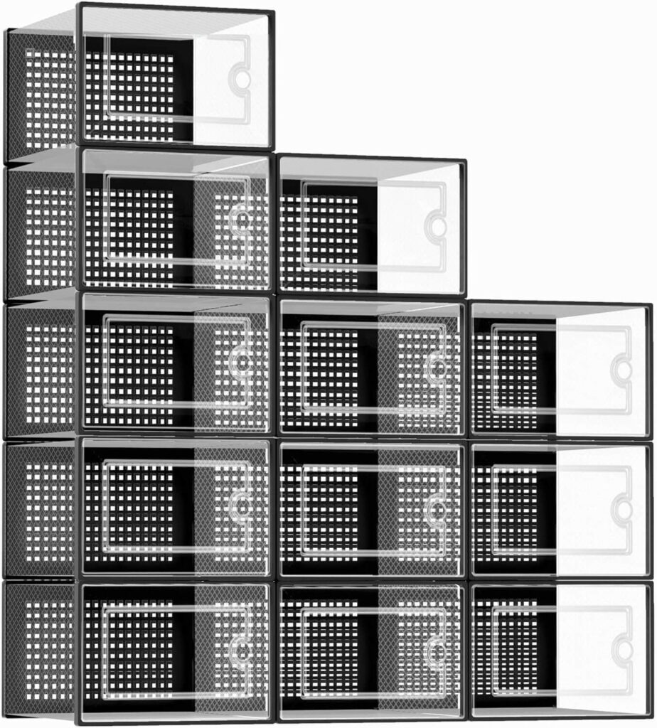 Kuject Black Plastic Shoe Organizer – Stackable, Dustproof & Lightweight