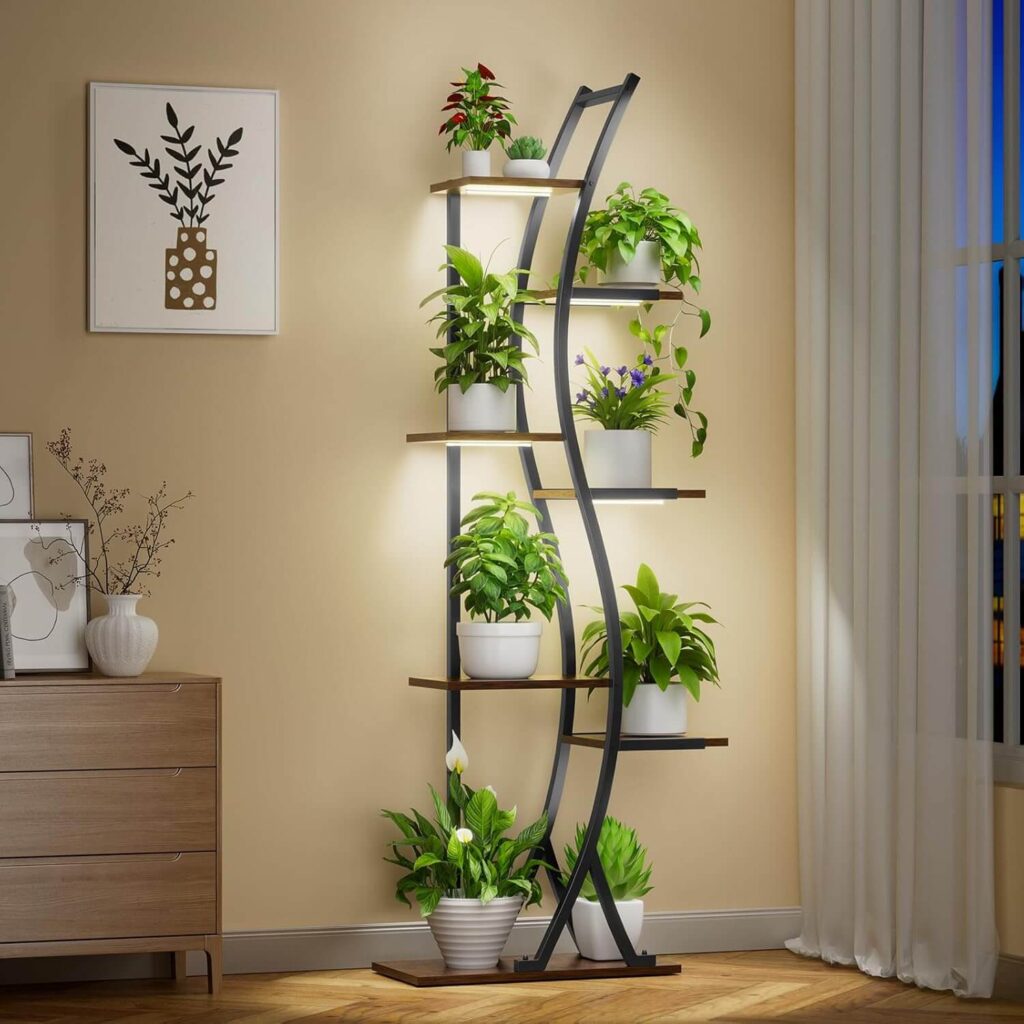 MJOMKN 7-Tier Plant Stand with Grow Lights (Indoor Use)