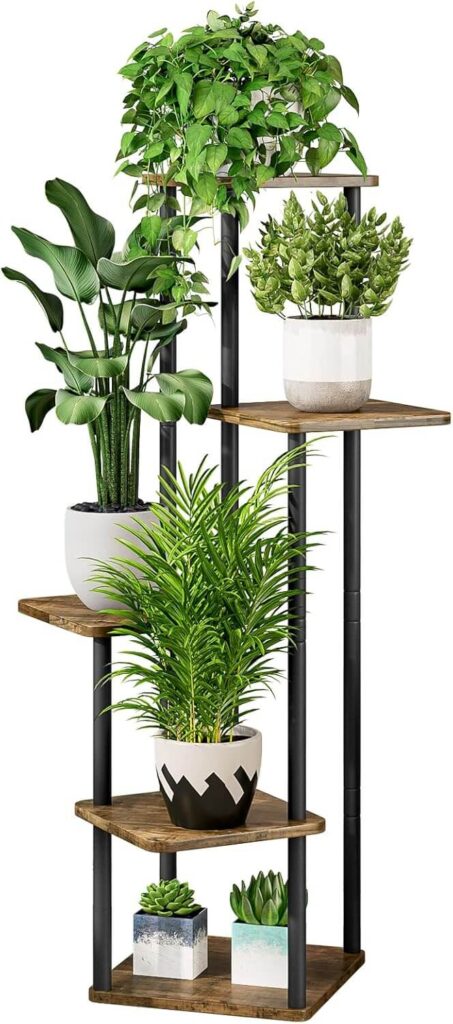 AZERPIAN 5-Tier Corner Plant Stand (Black + Rustic Brown)