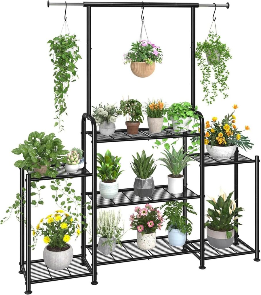 Simple Trending Expandable 7-Tier Metal Plant Stand (Black)