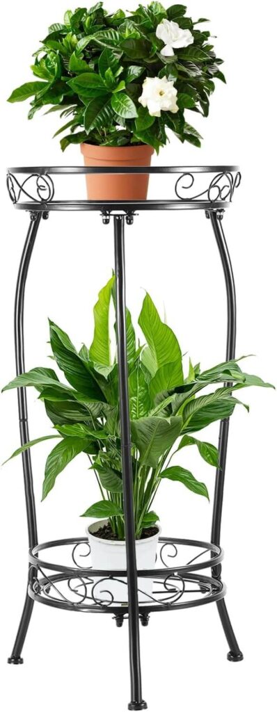 LOYAL TIGER 2-Tier Metal Plant Stand (Black, Indoor/Outdoor)