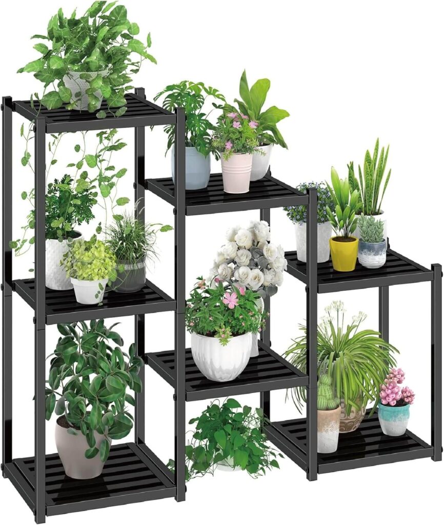 Simple Trending Rectangular 7-Pot Metal Plant Stand (Black, Indoor/Outdoor)