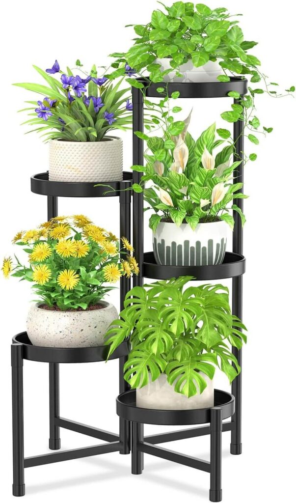 iDavosic.ly 5-Tier Metal Folding Plant Stand (Black)