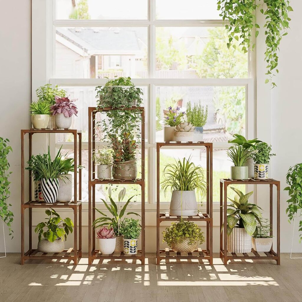 Bamworld DIY 4-Tier Wooden Plant Stand (Brown)