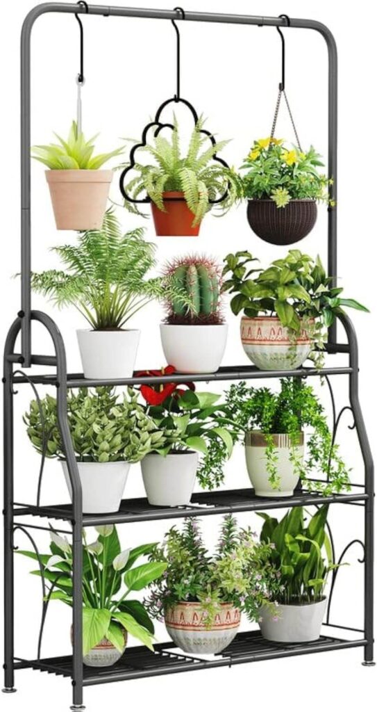 SORCEDAS Hanging 3-Tier Metal Plant Stand (Dark Grey)