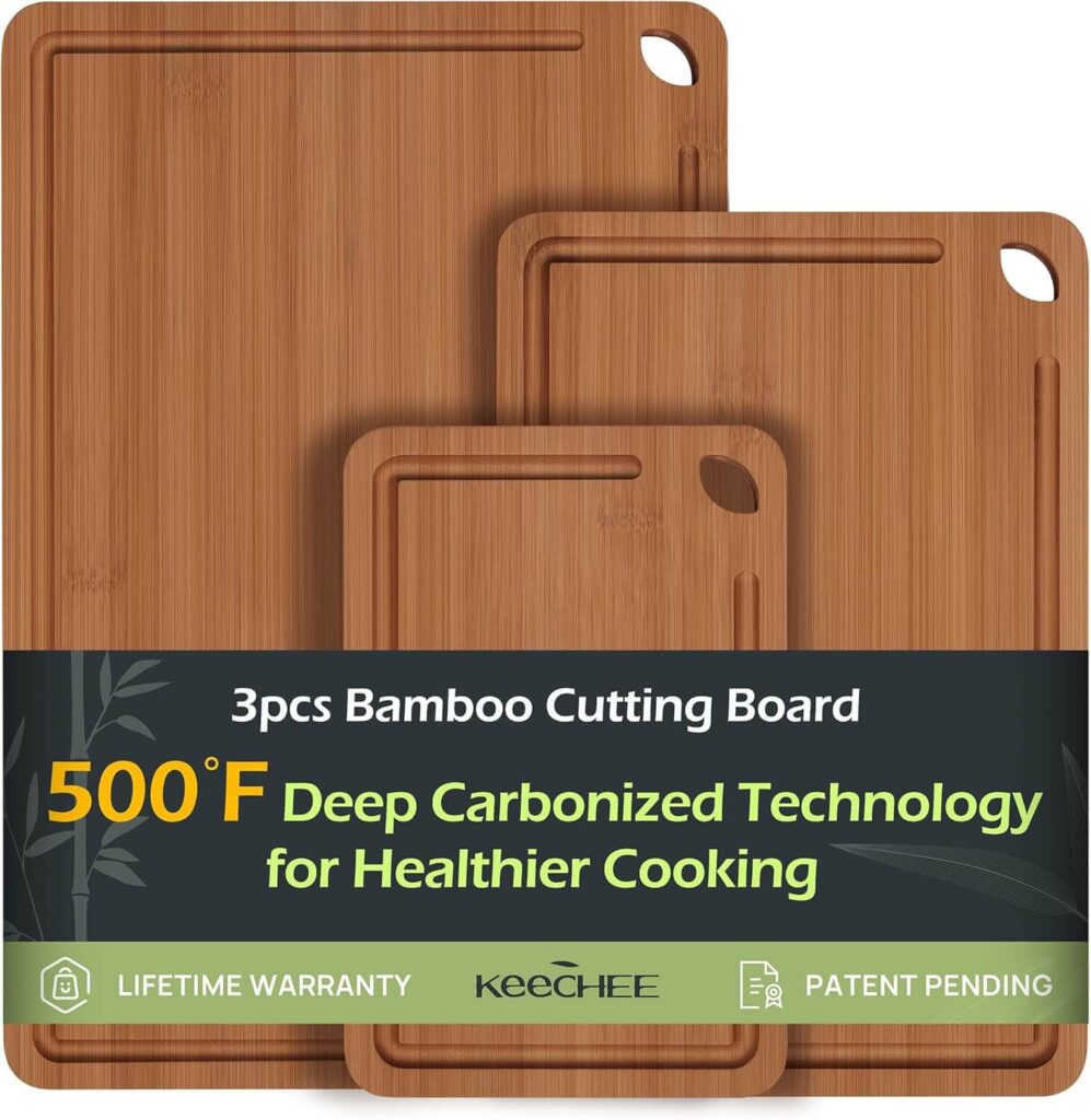 Keechee Bamboo Cutting Board Set – 3-Piece Carbonized Bamboo