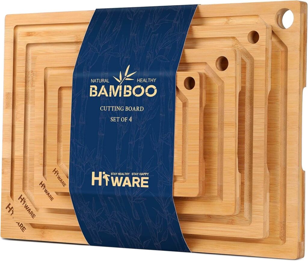 Hiware Bamboo Cutting Board Set – 4-Piece Extra Large & Thick