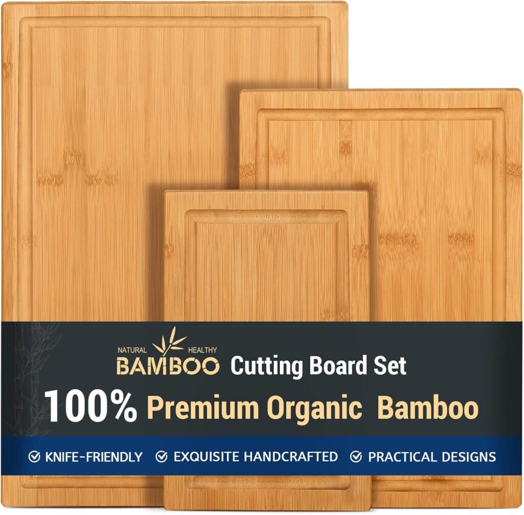 Hiware Bamboo Cutting Board Set – 3-Piece Durable & Eco-Friendly