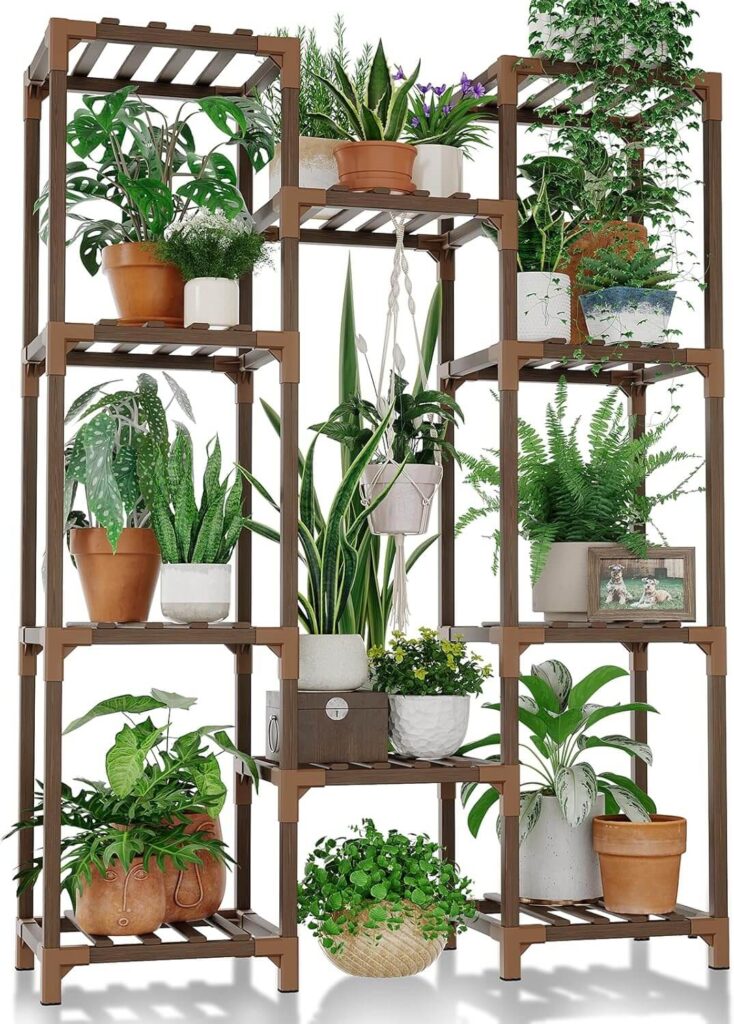 Bamworld 10-Tier Wooden Plant Stand – Large, Hanging & Decorative