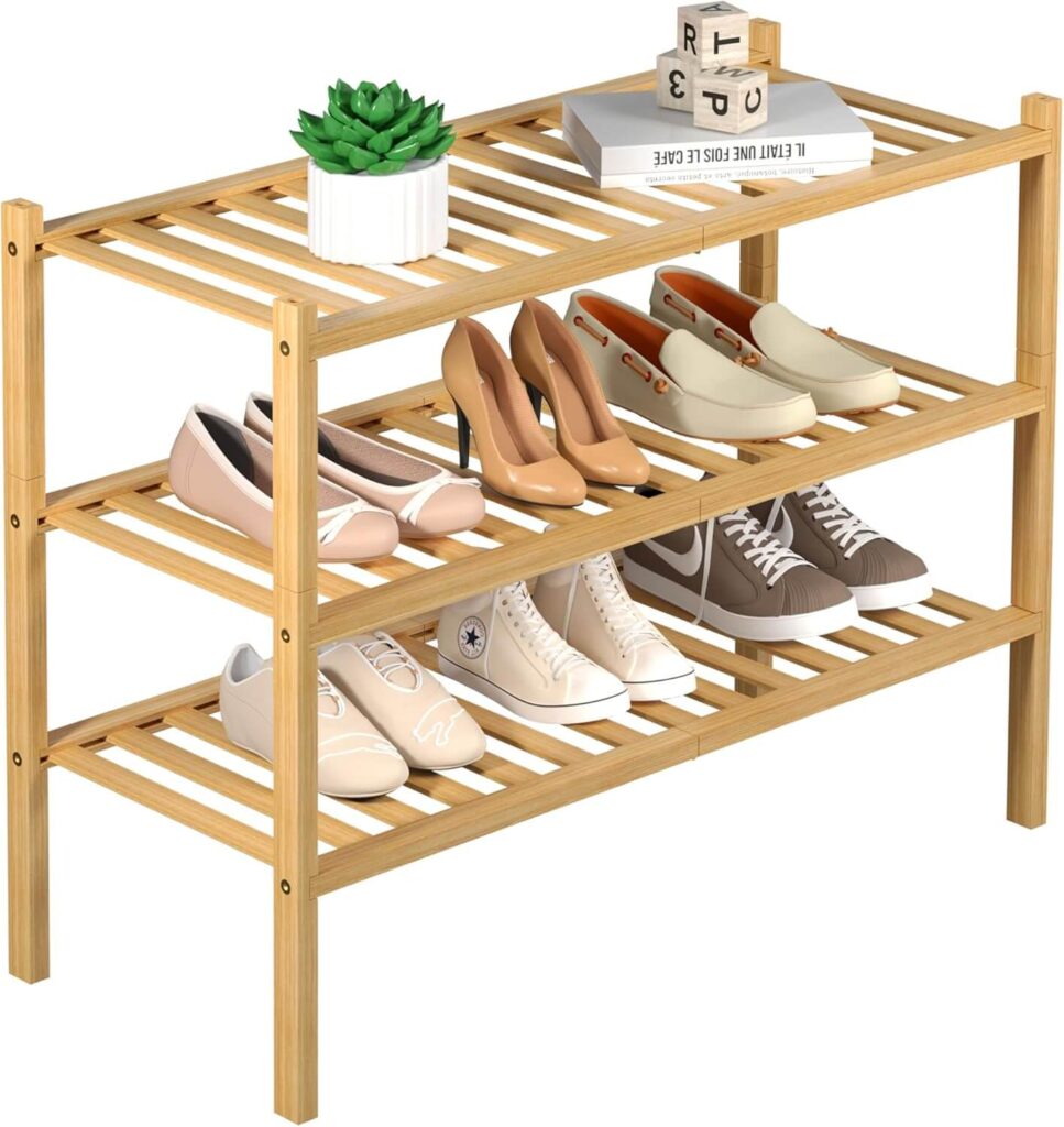 3-Tier Bamboo Shoe Rack – Stackable, Eco-Friendly Storage Shelf for Entryway, Hallway & More