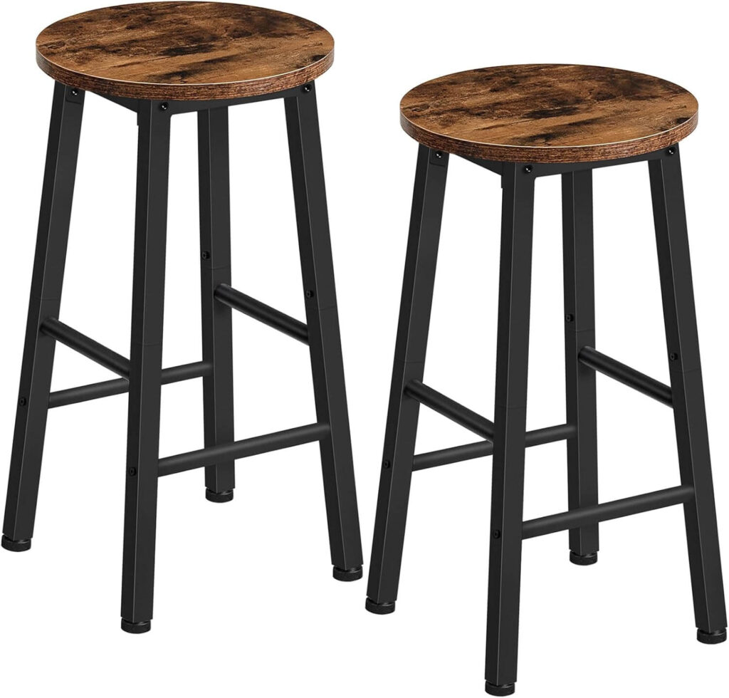 HOOBRO Rustic Brown Industrial Bar Stools – Set of 2