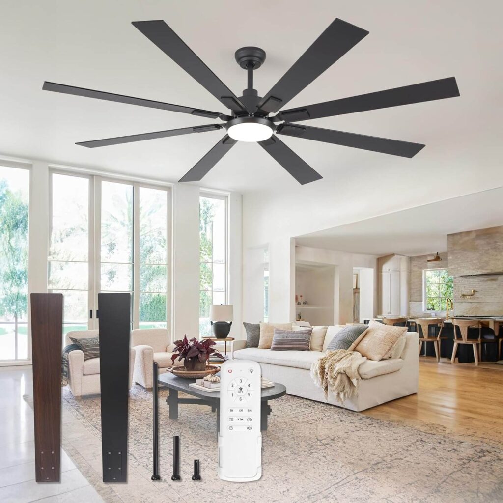 ZMISHIBO 72-Inch Ceiling Fan with LED Light & Remote – Black & Walnut (Modern DC Motor Design)