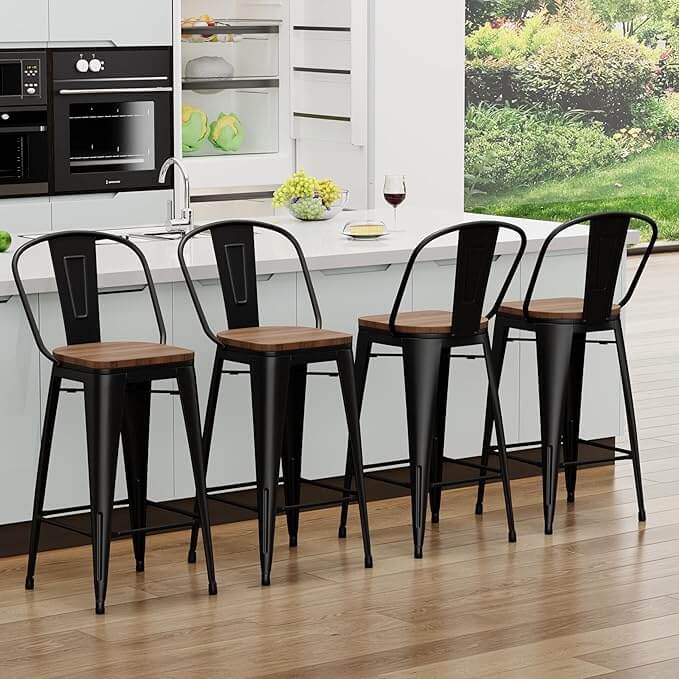 Yongqiang Industrial Farmhouse Bar Stools – Set of 4