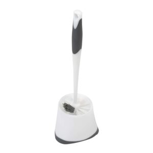 White CLOROX toilet bowl brush with antimicrobial bristles stored in its space-saving corner caddy.