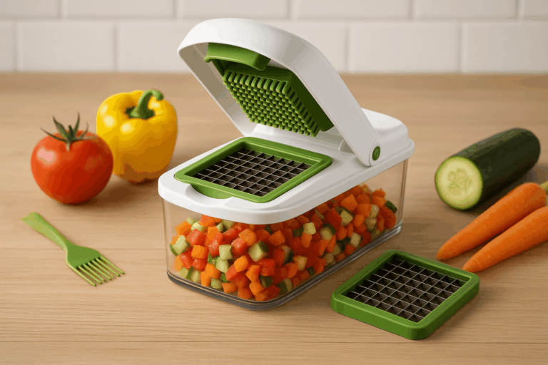 A collection of the best Amazon vegetable chopper arranged on a kitchen counter, perfect for meal prep and healthy eating.
