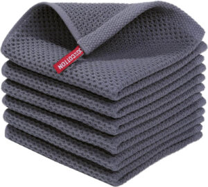 Homaxy 100% cotton waffle weave dish cloths 6-pack in dark grey, ultra-soft and absorbent for kitchen use.