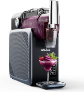 INOVIVA gray slushie machine with FlashChill technology, 5 preset modes, and customizable thickness levels.