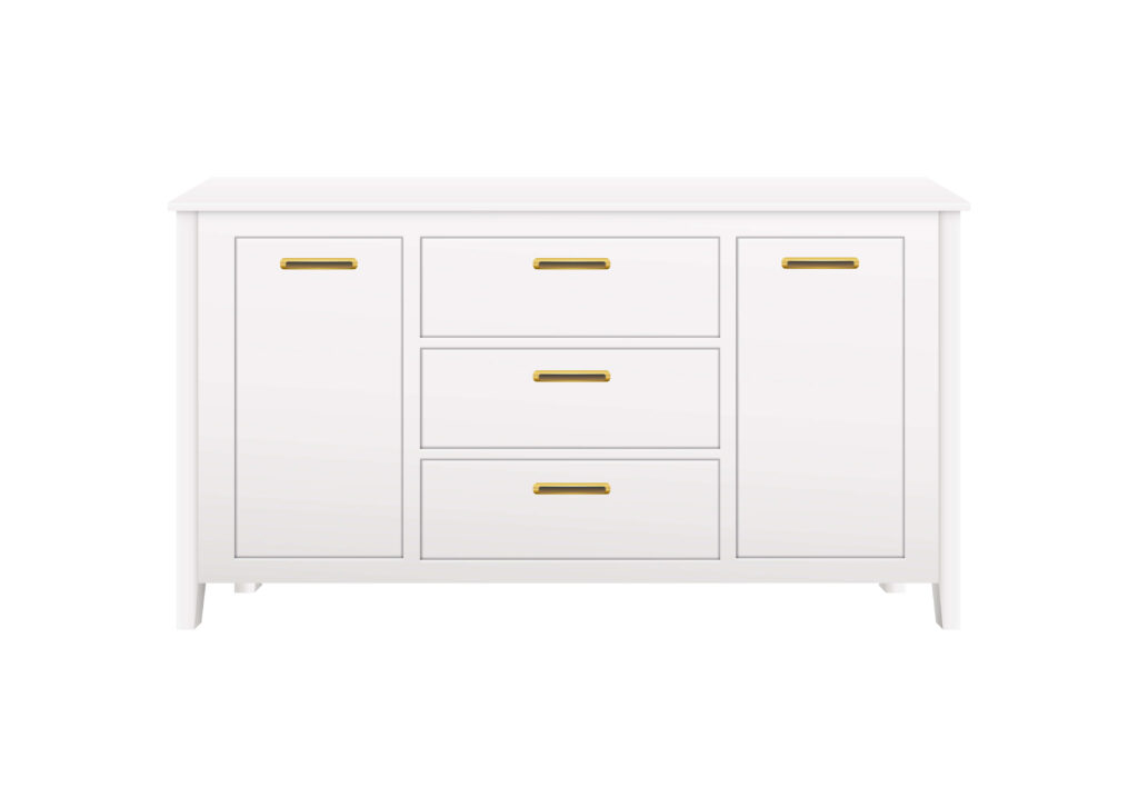 Modern buffet cabinet in a dining room with storage drawers and sleek wooden finish