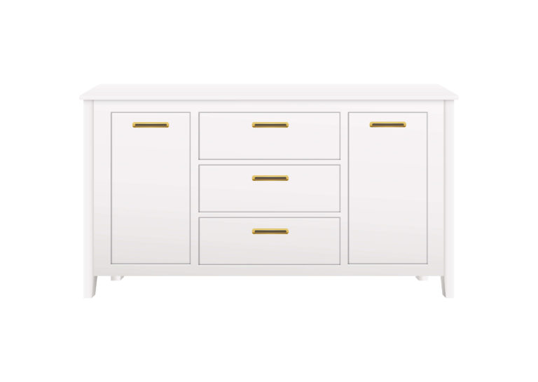 Modern buffet cabinet in a dining room with storage drawers and sleek wooden finish