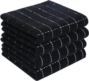 Homaxy 100% cotton terry kitchen towels 4-pack in black, soft, super absorbent, and quick-drying.