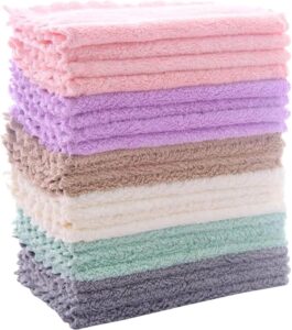 Sunny zzzZZ 24-pack microfiber coral fleece kitchen dishcloths in assorted colors, lint-free and fast drying.