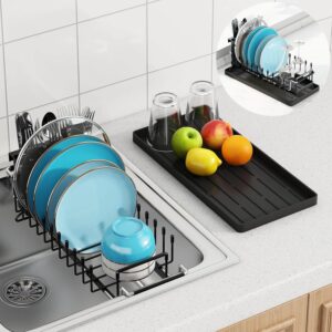 Compact and expandable ANTOPY dish drying rack for small kitchens, ideal for over-the-sink or countertop use.