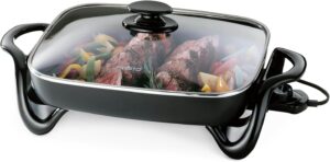 Presto 06852 large 16-inch electric skillet with PFAS-free ceramic nonstick surface and tempered glass lid, black finish