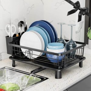 Anti-rust GAOKASE dish drying rack with hourglass-style drainboard and removable utensil holder for small kitchens.