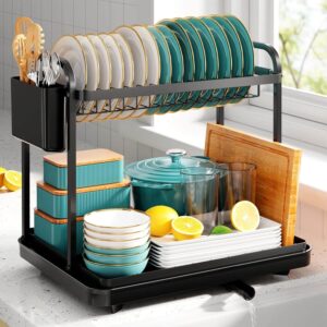 Space-saving Sakugi 2-tier dish drying rack for families with waterproof coating and easy assembly.