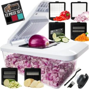 Heavy-duty black vegetable chopper with non-slip base and 2L container for fast slicing and dicing
