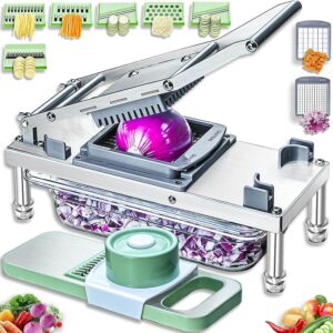 Durable stainless steel vegetable chopper with sharp 420 blades and 3x leverage design for easy cutting