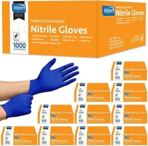 Inspire cobalt blue nitrile gloves in bulk 1000-count box, medical-grade, latex-free exam gloves