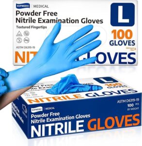 Medical Soft Max blue nitrile gloves in 100-count box, latex-free, powder-free and ambidextrous