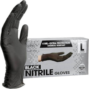ForPro black nitrile gloves in 100-pack, 4 mil thick and latex-free, great for beauty, tattoo, and cleaning use