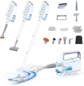 LABIGO steam mop and handheld steamer combo with 21 accessories, fast 10-second heat-up, suitable for floors, carpets, and windows.