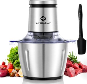 LINKChef 600W mini food processor with stainless steel bowl, 4D blades, and two-speed chopping system
